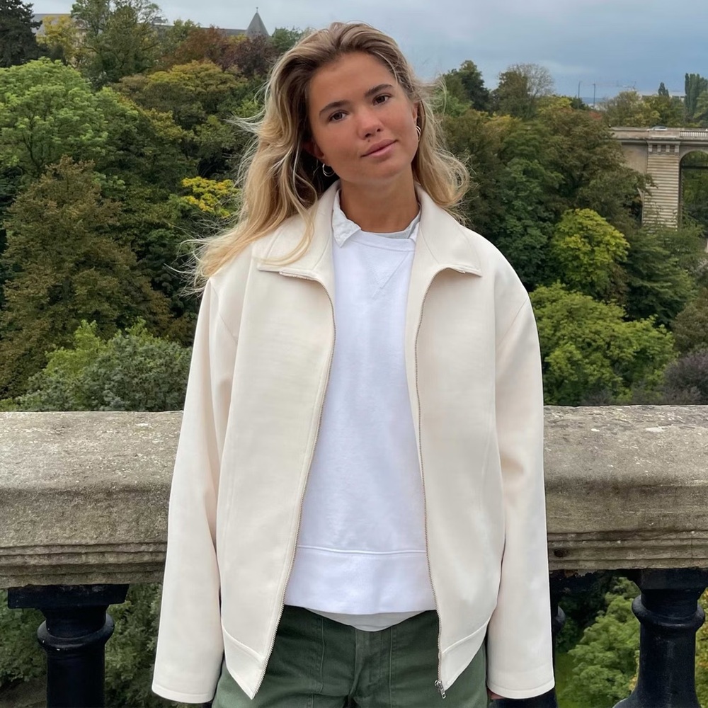 Djerf Avenue Cream Bomber Jacket
